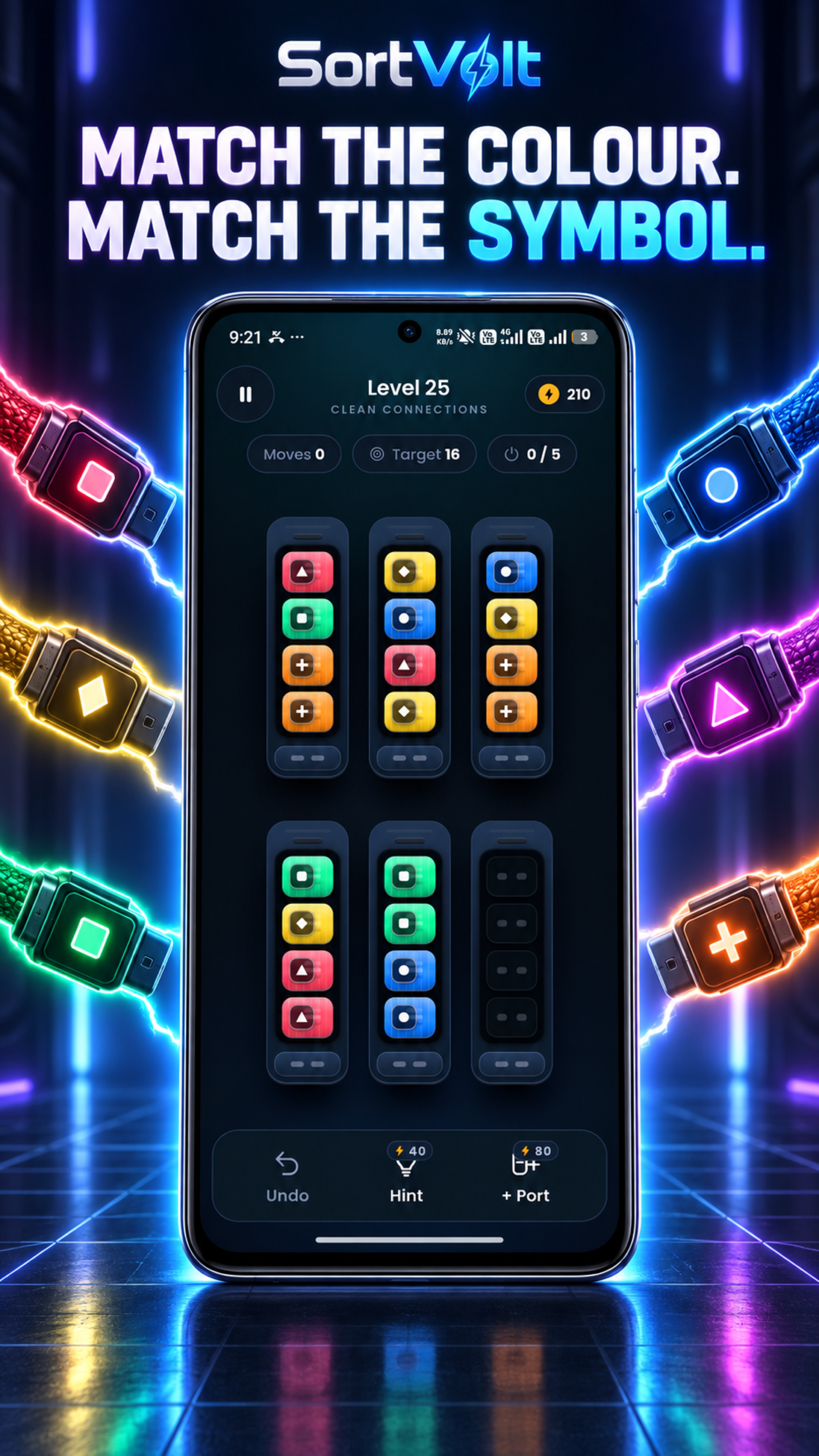 SortVolt cable matching gameplay on Android