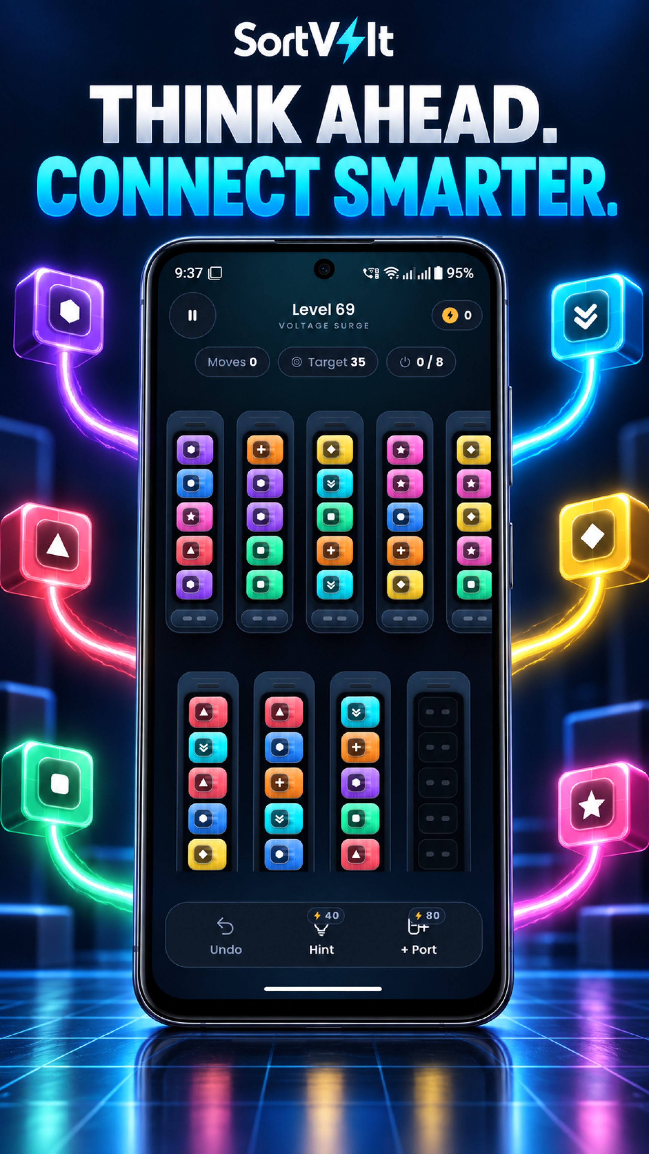 SortVolt advanced puzzle gameplay board