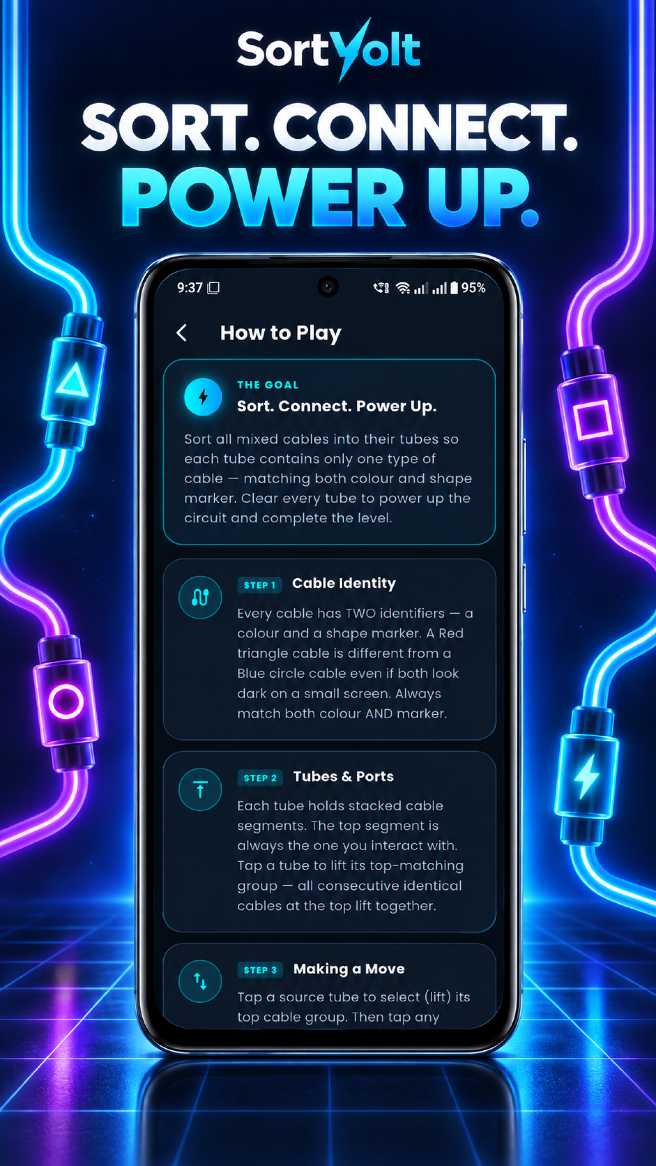 SortVolt how-to-play screen